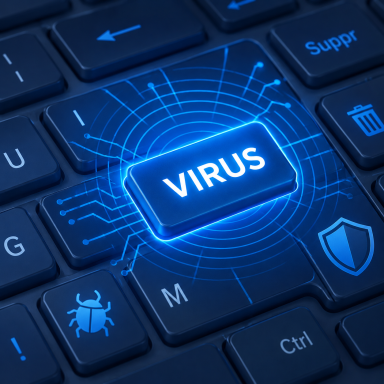 Nettoyage d’un ordinateur infecté par un virus Touche Virus sur un clavier symbolisant une infection informatique et sa suppression